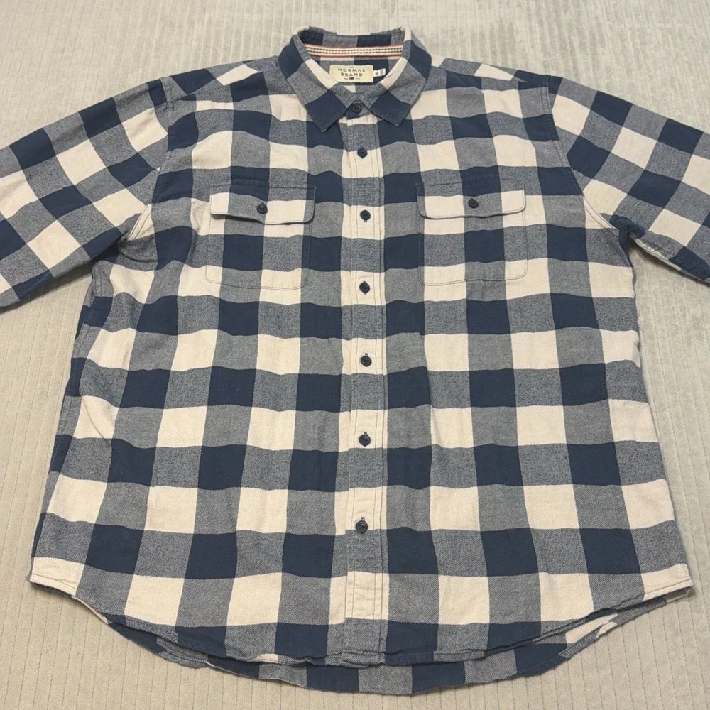 The Normal Brand Shirt Blue Plaid Long Sleeve Button Up Pocket Flannel Men's XL